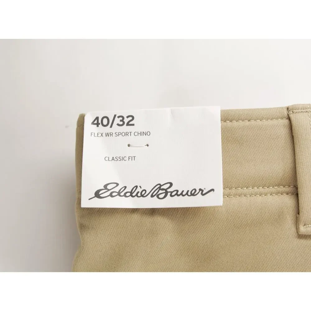NWT Eddie Bauer Men's Flex Wrinkle Resistant Sport Chino Pants Light Khaki 40x32